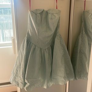 Betsey Johnson Turquoise White Striped Strapless Mini Dress Size 6